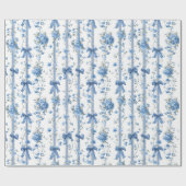Blue Ribbons and Bows Toile Coquette Pattern  Cadeaupapier (Vlak)