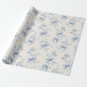 Blue Ribbons and Bows Toile Coquette Pattern  Cadeaupapier (Uitgerold)