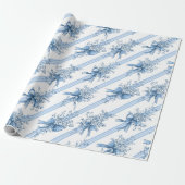 Blue Ribbons and Bows Toile Coquette Pattern  Cadeaupapier (Uitgerold)