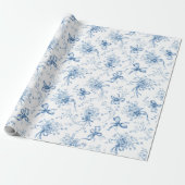 Blue Ribbons and Bows Toile Coquette Pattern  Cadeaupapier (Uitgerold)