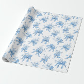 Blue Ribbons and Bows Toile Coquette Pattern  Cadeaupapier (Uitgerold)