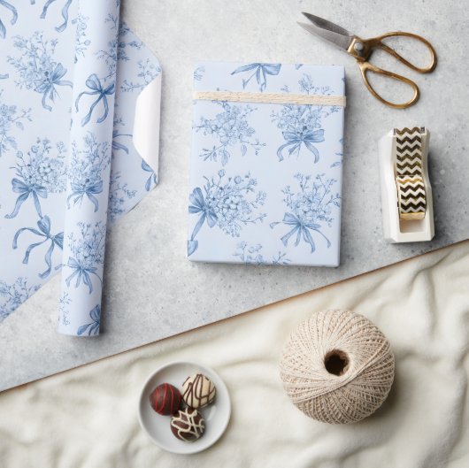 Blue Ribbons and Bows Toile Coquette Pattern  Cadeaupapier (Crafts)