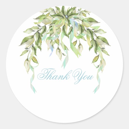 Blue Ribbons Floral Greenery Dank je Ronde Sticker (Voorkant)