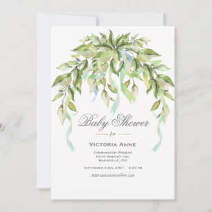 Blue Ribbons Greenery Elegant Baby shower Kaart