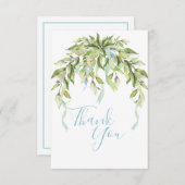 Blue Ribbons Greenery Elegant Hartelijk dank Bedankkaart (Voorkant / Achterkant)