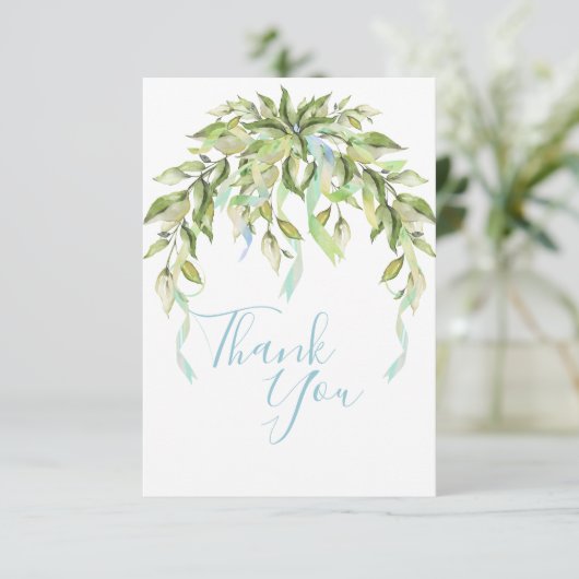 Blue Ribbons Greenery Elegant Hartelijk dank Bedankkaart (Staand voorkant)