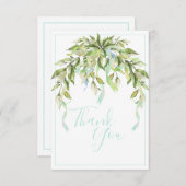 Blue Ribbons Greenery Elegant Hartelijk dank Bedankkaart (Voorkant / Achterkant)