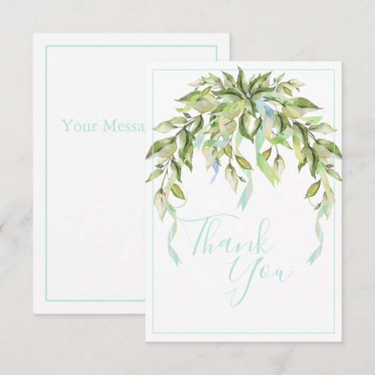 Blue Ribbons Greenery Elegant Hartelijk dank Bedankkaart (Voorkant / Achterkant)