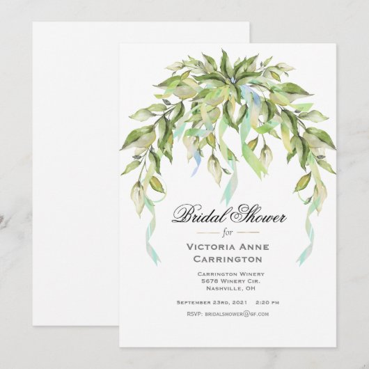 Blue Ribbons Greenery Elegant Vrijgezellenfeest Kaart (Voorkant / Achterkant)