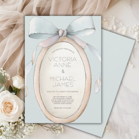  Blue Ribbons huwelijksuitnodiging Kaart