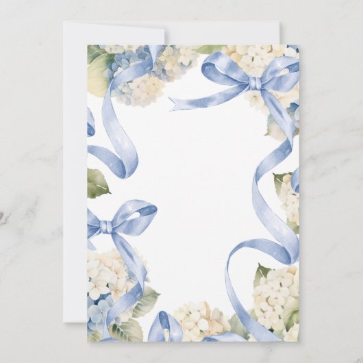 Blue Ribbons & Hydrangeas Boy Baby shower Kaart (Achterkant)