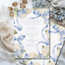 Blue Ribbons & Hydrangeas Boy Baby shower Kaart