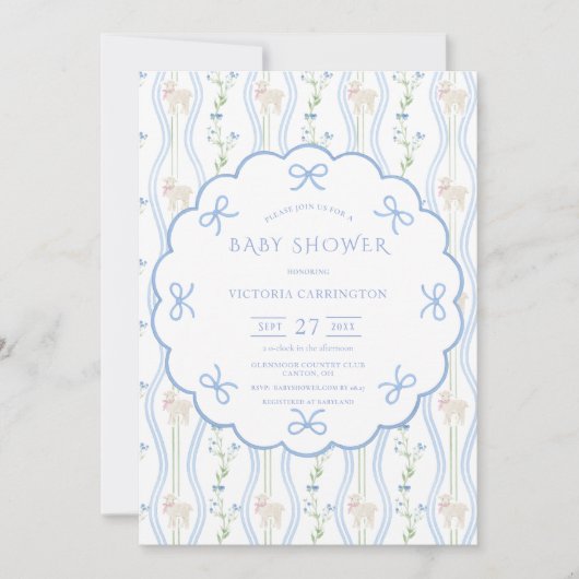Blue Ribbons Lamb  Baby shower Kaart (Voorkant)