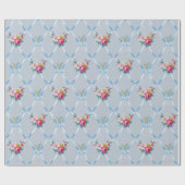  Blue Ribbons Roos Floral  Wallpaper Cadeaupapier (Vlak)
