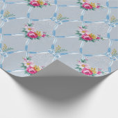  Blue Ribbons Roos Floral  Wallpaper Cadeaupapier (Hoek)
