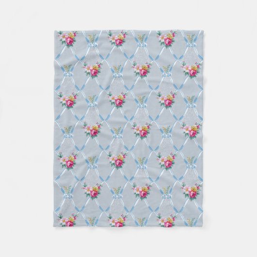Blue Ribbons Roos Floral Wallpaper Fleece Deken (Voorkant)