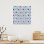  Blue Ribbons Roos Floral  Wallpaper Poster (Keuken)