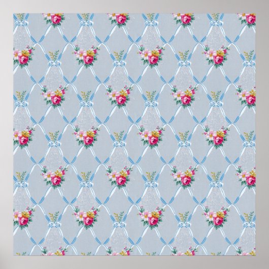  Blue Ribbons Roos Floral  Wallpaper Poster (Voorkant)