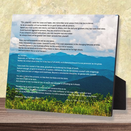 Blue Ridge Mountains Desiderata Plaque Fotoplaat