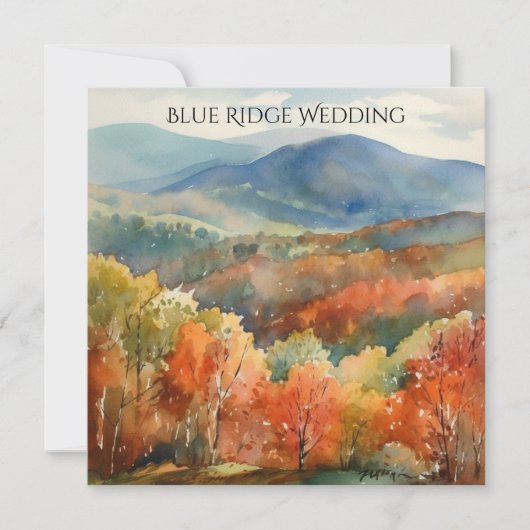 Blue Ridge Mountains Fall Watercolor Wedding Kaart (Voorkant)