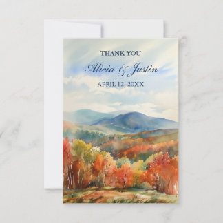 Blue Ridge Mountains Herfst Aquarel Bruiloft  Bedankkaart