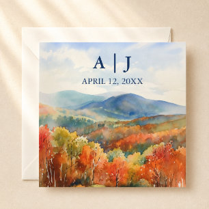 Blue Ridge Mountains Herfst Watercolor Bruiloft Kaart