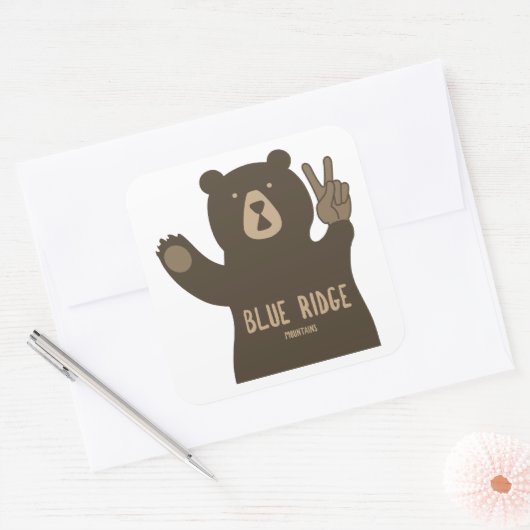 Blue Ridge Mountains Peace Bear Vierkante Sticker (Envelop)