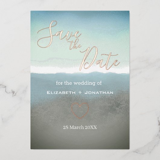 Blue Ridge Mountains Save the Date Roos Gold Folie Uitnodiging (Voorkant)