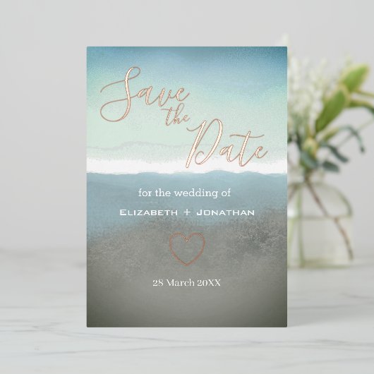 Blue Ridge Mountains Save the Date Roos Gold Folie Uitnodiging (Staand Voorkant)