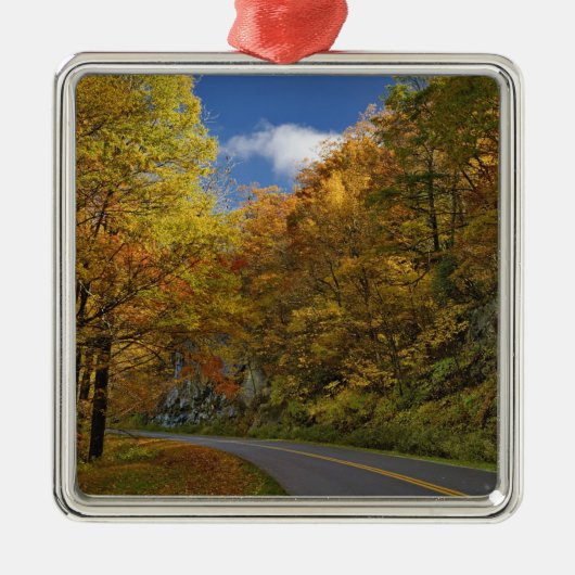 Blue Ridge Parkway die door herfstkleuren stroomt Metalen Ornament (Voorkant)