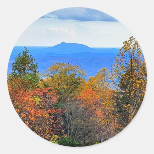 Blue Ridge Parkway Herfst Overlook of Pilot Mounta Ronde Sticker (Voorkant)