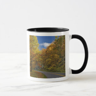 Blue Ridge Parkway kronkelend door herfstkleuren Mok