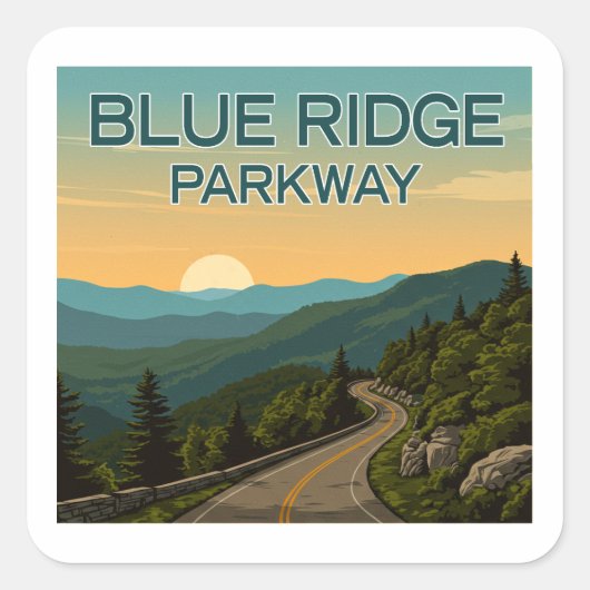 Blue Ridge Parkway Landschap Vierkante Sticker (Voorkant)