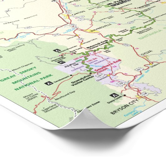 Blue Ridge Parkway-plattegrond poster (Hoek)