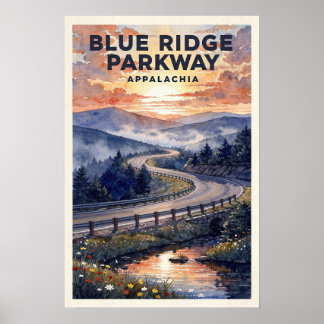 Blue Ridge Parkway Reis in Retro Stijl Poster