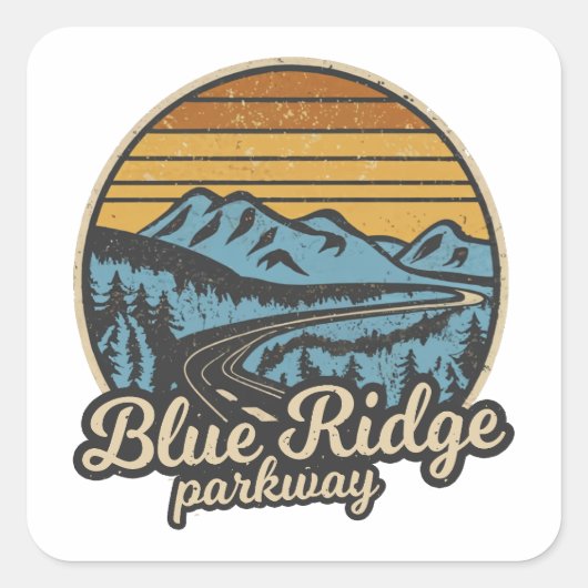 Blue Ridge Parkway Retro Vierkante Sticker (Voorkant)