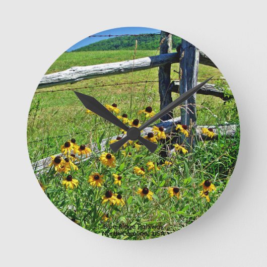 Blue Ridge Parkway Wildbloemen Acrylwand Ronde Klok (Voorkant)