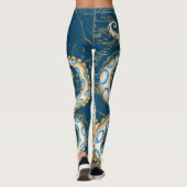 Blue Ring Octopus Indigo Vintage Map Nautical Leggings (Achterkant)