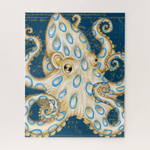 Blue Ring Octopus Indigo Vintage Map Nautical Legpuzzel