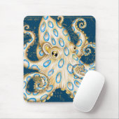 Blue Ring Octopus Indigo Vintage Map Nautical Muismat (Met muis)