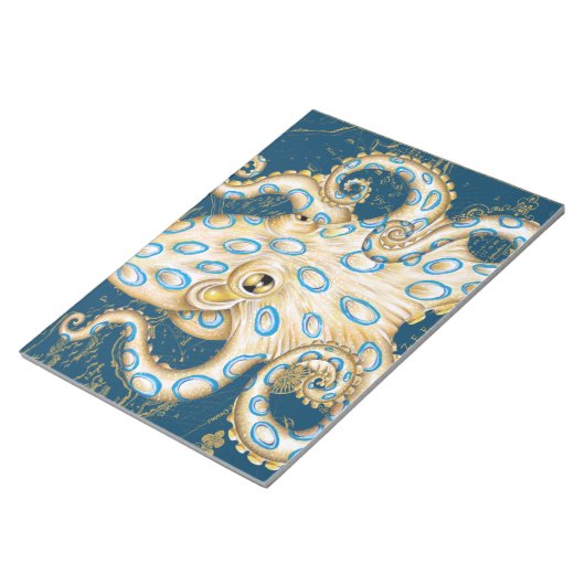 Blue Ring Octopus Indigo Vintage Map Nautical Notitieblok (Schuin)