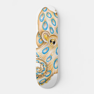 Blue ring Octopus on White Ink Persoonlijk Skateboard