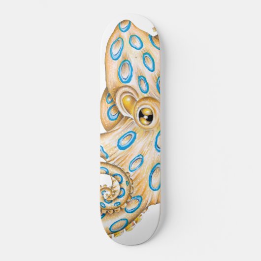 Blue ring Octopus on White Ink Persoonlijk Skateboard (Voorkant)