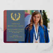 Blue RN Asclepius Afstuderen Fotoaankondiging Folie Uitnodiging (Voorkant)