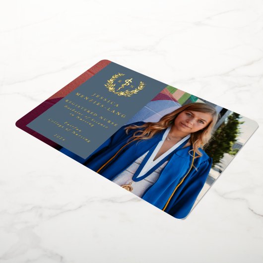 Blue RN Asclepius Afstuderen Fotoaankondiging Folie Uitnodiging (Gedraaid)