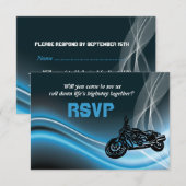 Blue road biker bruiloft RSVP responskaart (Voorkant / Achterkant)