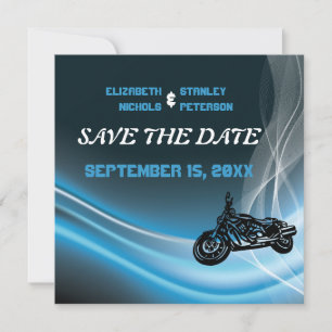 Blue road biker bruiloft Save the Date aankondigin
