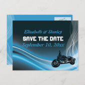 Blue road biker bruiloft Save the Date briefkaart (Voorkant / Achterkant)