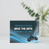 Blue road biker bruiloft Save the Date briefkaart (Staand voorkant)