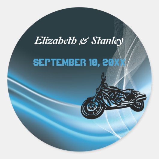 Blue road biker bruiloft Save the Date sticker (Voorkant)
